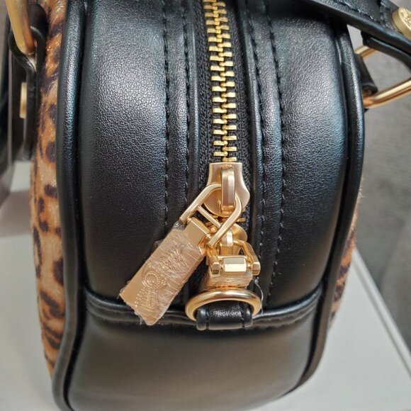 New VON DUTCH Leopard Pony Hair Bowling Bag Satchel Crossbody Handbag Black Logo - Picture 3 of 12
